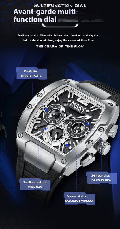 Mark Fairwhale Men's Luxury Quartz Watch Multi-Functional Six-Pin Waterproof Design